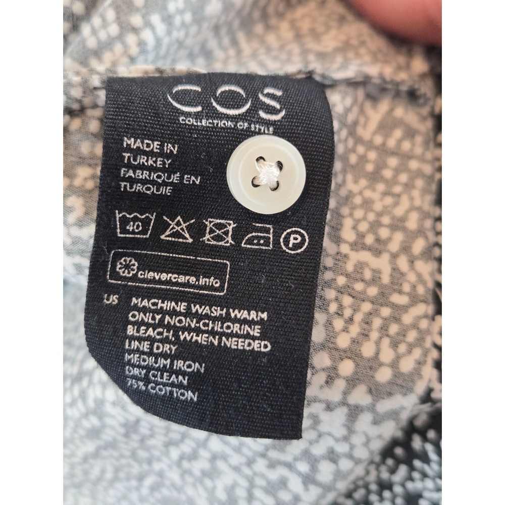 COS Button Down Shirt Women 10 Black White Textured Dots Long Sleeve‎ Stretch - Picture 4 of 11